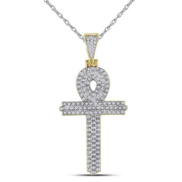 Mens Diamond Ankh Cross Religious Charm Pendant 3/8 Cttw 10kt Yellow Gold