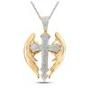 Image 1 : Mens Diamond Wings Cross Charm Pendant 1/2 Cttw 10kt Yellow Gold