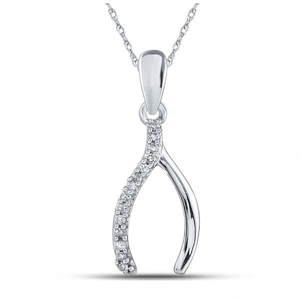 Diamond Lucky Wishbone Pendant 1/20 Cttw Sterling Silver
