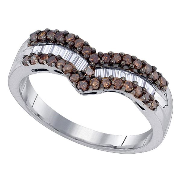 Brown Diamond Chevron Band Ring 1/2 Cttw Sterling Silver