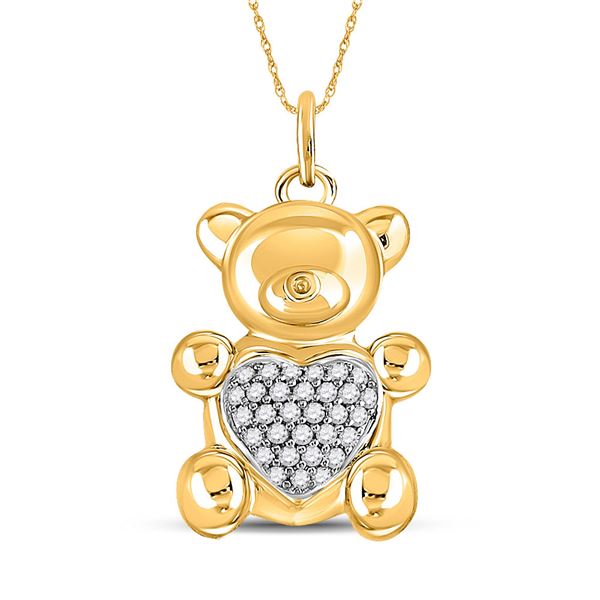 Diamond Bear Heart Animal Pendant 1/10 Cttw 10kt Yellow Gold