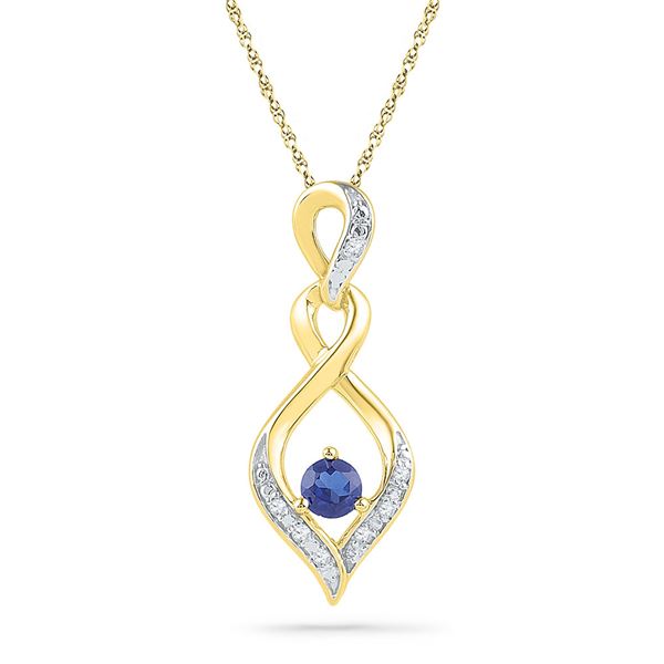 Lab-Created Blue Sapphire Solitaire Diamond Pendant .02 Cttw 10kt Yellow Gold