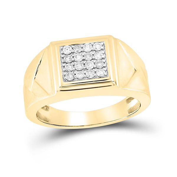 Mens Diamond Cluster Ring 1/3 Cttw 10kt Yellow Gold
