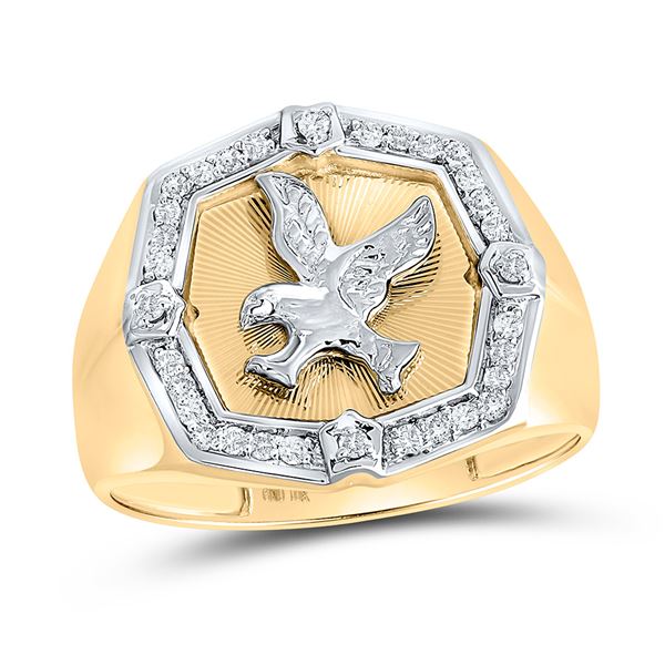 Mens Diamond Eagle Cluster Ring 1/4 Cttw 10kt Yellow Gold