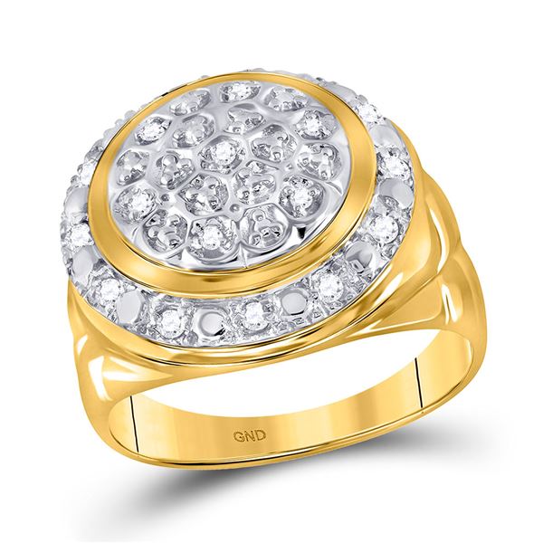 Mens Diamond Circle Cluster Ring 1/4 Cttw 10kt Yellow Gold