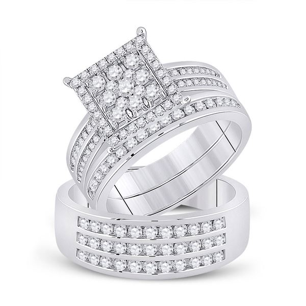 His Hers Diamond Square Matching Wedding Set 1-1/2 Cttw 14kt White Gold