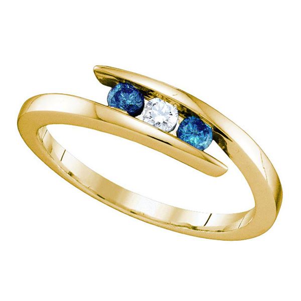 Blue Color Enhanced Diamond 3-stone Ring 1/4 Cttw 10kt Yellow Gold