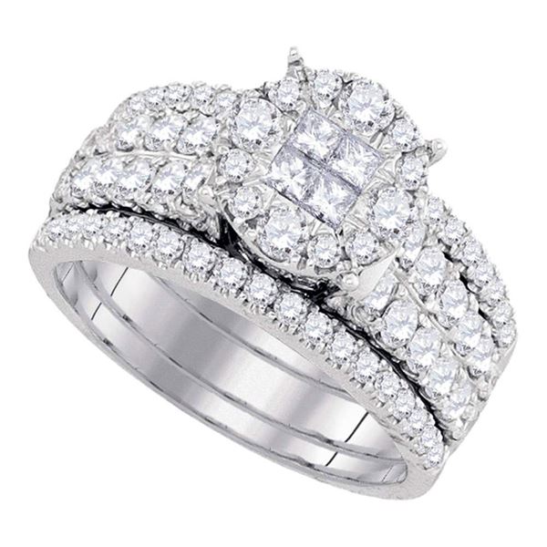 Princess Diamond Bridal Wedding Ring Band Set 1-1/2 Cttw 14kt White Gold