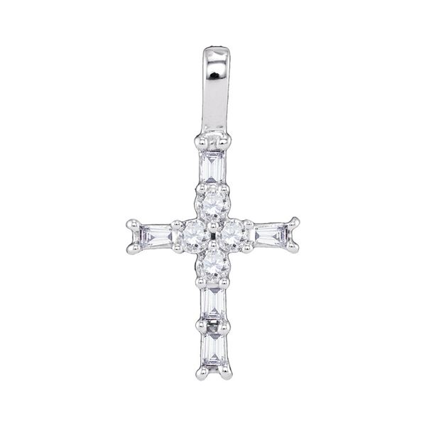 Radiant Baguette Diamond Cross Pendant 1/4 Cttw 10kt White Gold