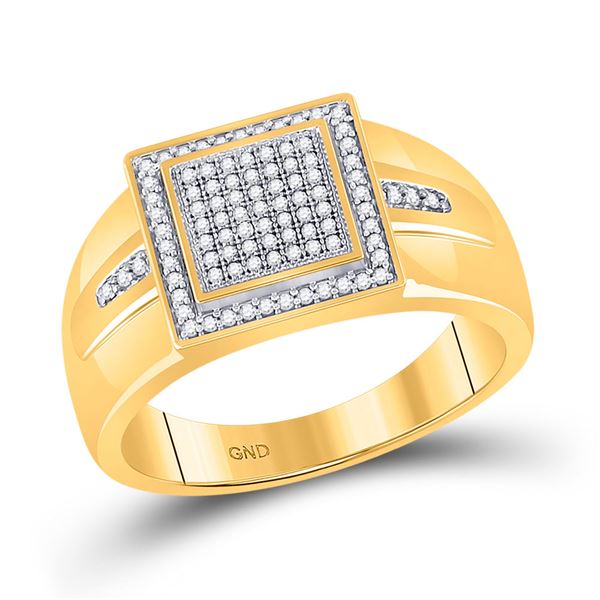 Mens Diamond Square Cluster Ring 1/4 Cttw 10kt Yellow Gold