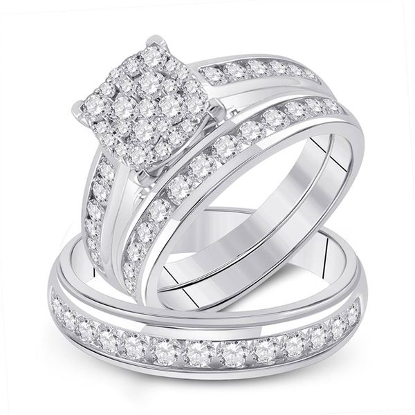 His Hers Diamond Square Matching Wedding Set 1-3/4 Cttw 14kt White Gold