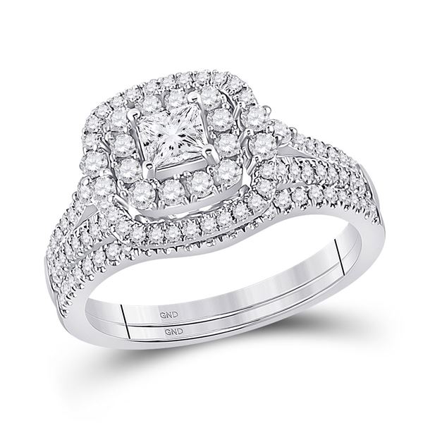 Princess Diamond Bridal Wedding Ring Band Set 1 Cttw 14kt White Gold