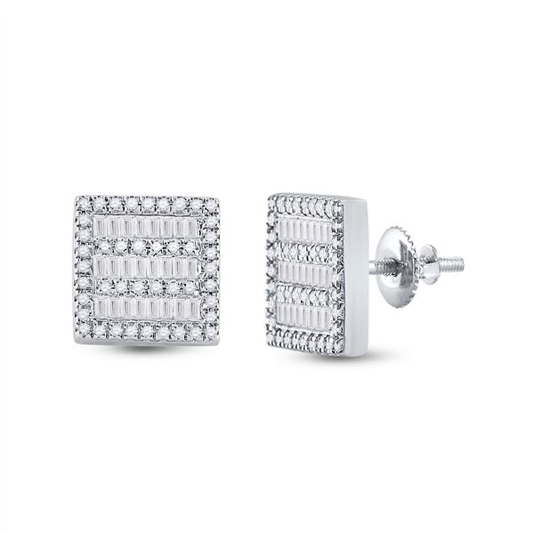 Baguette Diamond Square Earrings 1/3 Cttw 10kt White Gold