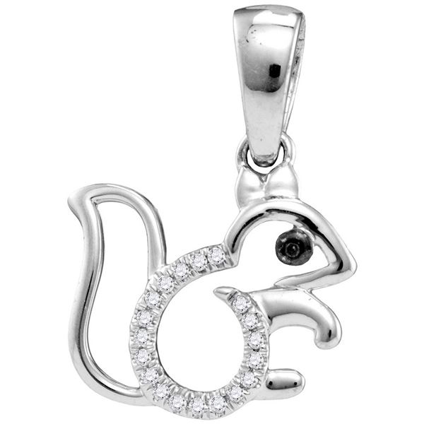 Diamond Squirrel Critter Pendant 1/20 Cttw 10kt White Gold