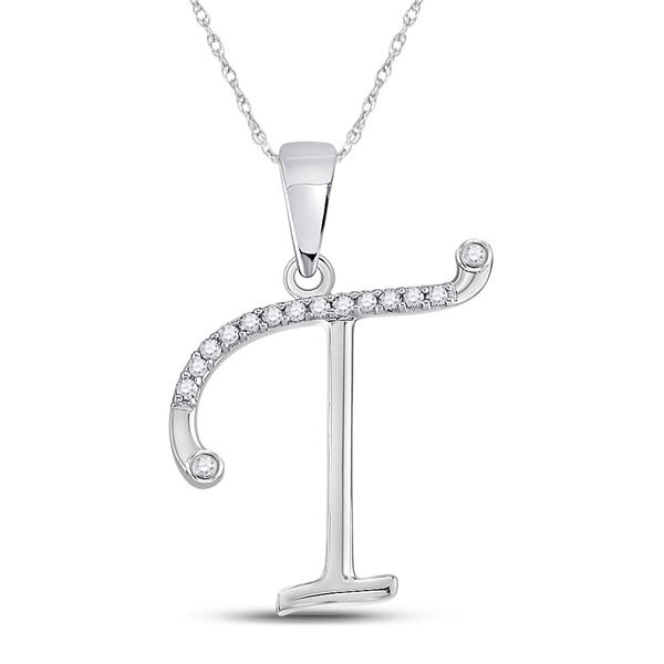 Diamond Initial T Letter Pendant 1/10 Cttw 10kt White Gold