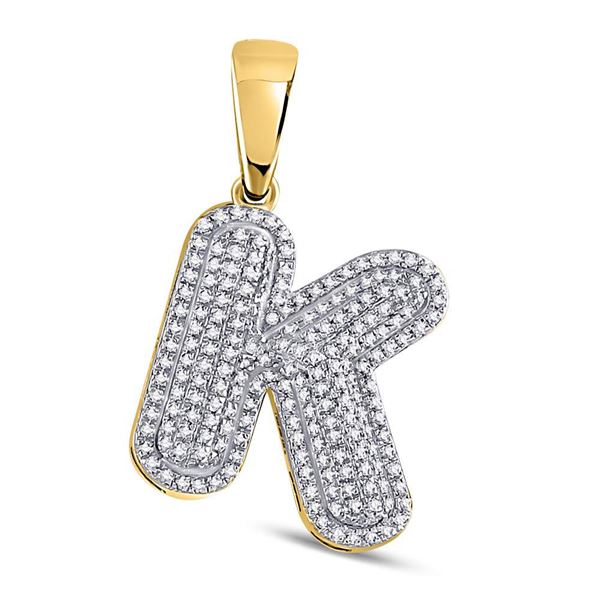 Mens Diamond Letter K Bubble Initial Charm Pendant 5/8 Cttw 10kt Yellow Gold