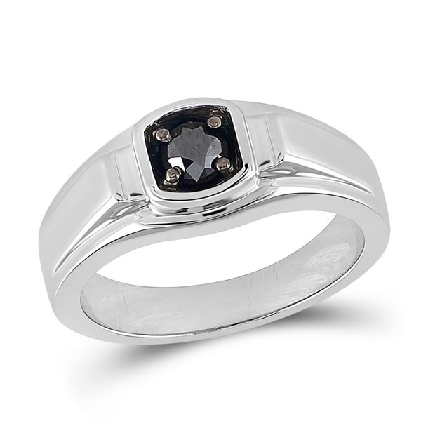 Sterling Silver Mens Black Color Enhanced Diamond Solitaire Ring 1/2 Cttw Sterling Silver