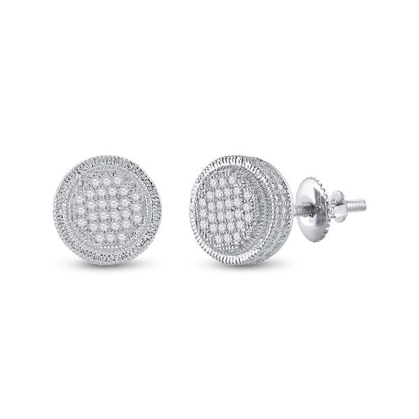 Sterling Silver Mens Diamond Disk Circle Earrings 1/6 Cttw Sterling Silver