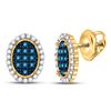 Image 1 : Blue Color Enhanced Diamond Oval Earrings 1/3 Cttw 10kt Yellow Gold