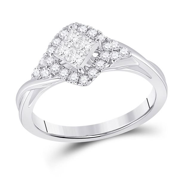 Princess Diamond Offset Square Fashion Ring 1/2 Cttw 14kt White Gold