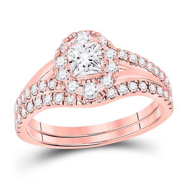 Princess Diamond Bridal Wedding Ring Band Set 1 Cttw 14kt Rose Gold