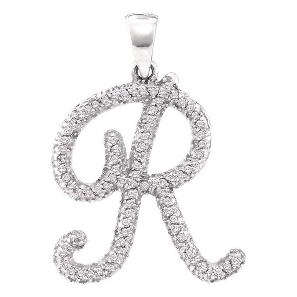 Diamond Cursive Letter R Pendant 1/5 Cttw 10kt White Gold