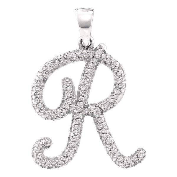 Diamond Cursive Letter R Pendant 1/5 Cttw 10kt White Gold