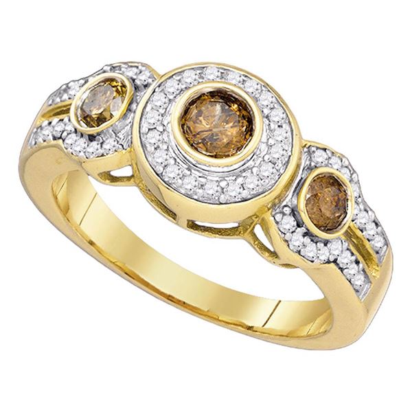 Brown Diamond 3-stone Bridal Wedding Engagement Ring 3/4 Cttw 10kt Yellow Gold