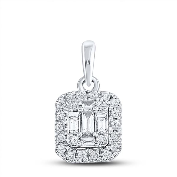 Baguette Diamond Cluster Pendant 1/4 Cttw 14kt White Gold