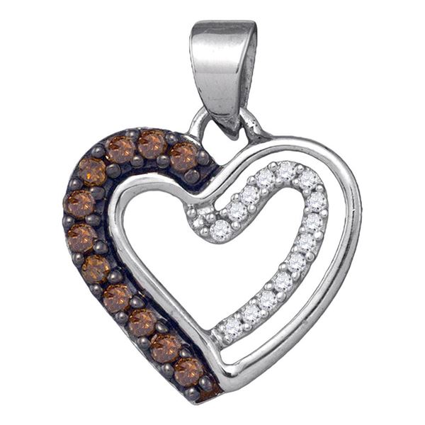 Brown Diamond Heart Pendant 1/5 Cttw 10kt White Gold