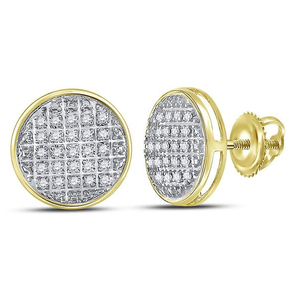 Mens Diamond Circle Cluster Stud Earrings 1/8 Cttw 10kt Yellow Gold