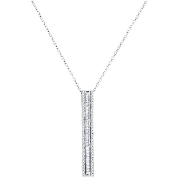 Baguette Diamond Vertical Bar Pendant 1/2 Cttw 10kt White Gold