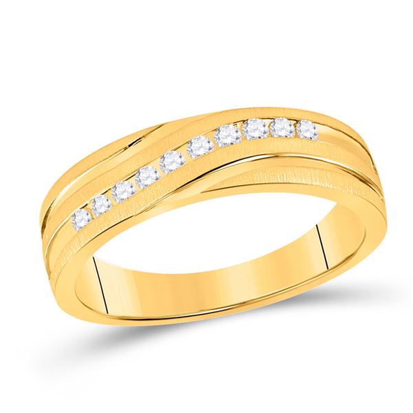 Mens Machine Set Diamond Wedding Channel Band Ring 1/4 Cttw 10kt Yellow Gold