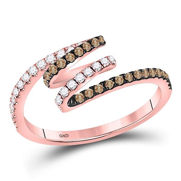 Brown Diamond Spiral Coil Band Ring 1/3 Cttw 14kt Rose Gold