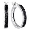 Image 1 : Black Color Enhanced Diamond Hoop Earrings 1/2 Cttw 10kt White Gold