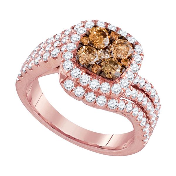 Brown Diamond Cluster Bridal Wedding Engagement Ring 2 Cttw 14kt Rose Gold