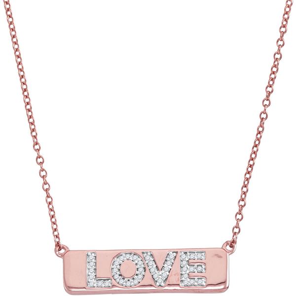 Diamond Pink Love Bar Pendant Necklace with 18" Chain 1/8 Cttw 10kt Rose Gold