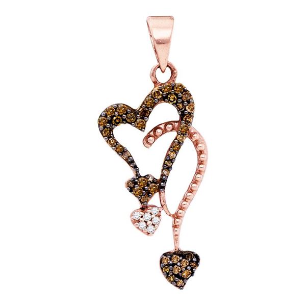 Red Color Enhanced Diamond Cluster Heart Droplet Pendant 1/5 Cttw 10kt Rose Gold