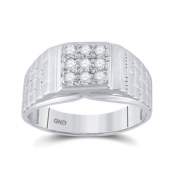 Mens Diamond Square Cluster Brick Ring 1/4 Cttw 10kt White Gold