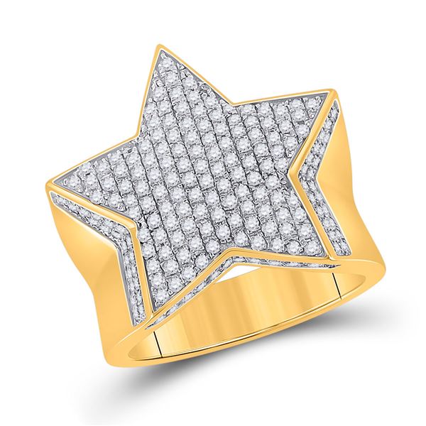 Mens Diamond Star Statement Ring 1-1/2 Cttw 10kt Yellow Gold