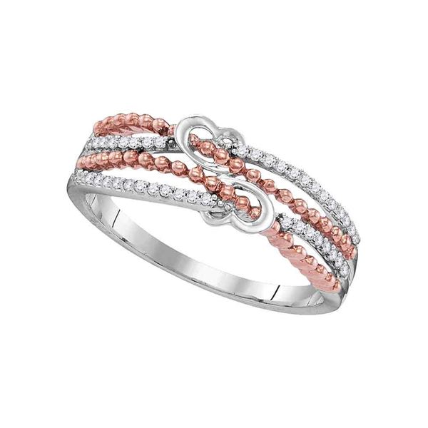 Diamond Heart Roped 2-tone Rose Band Ring 1/8 Cttw 10kt White Gold