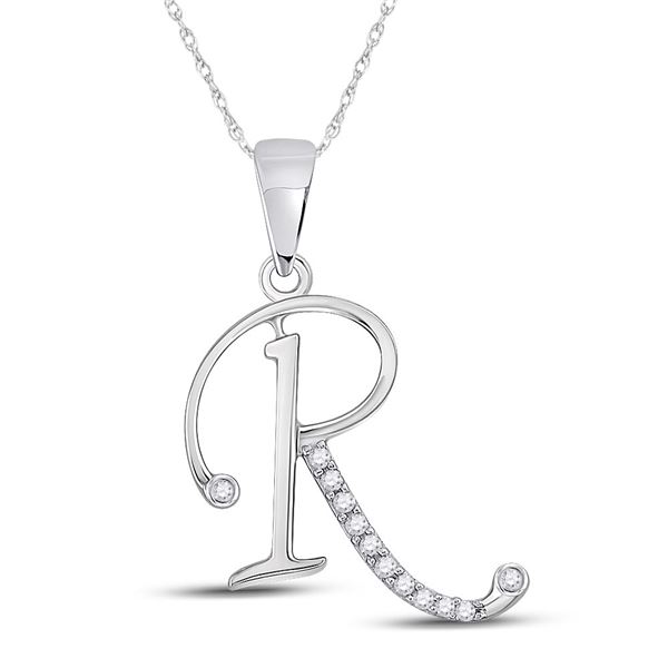 Diamond R Initial Letter Pendant 1/12 Cttw 10kt White Gold