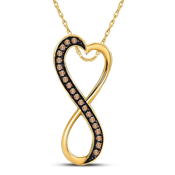 Brown Diamond Heart Infinity Pendant 1/10 Cttw 10kt Yellow Gold
