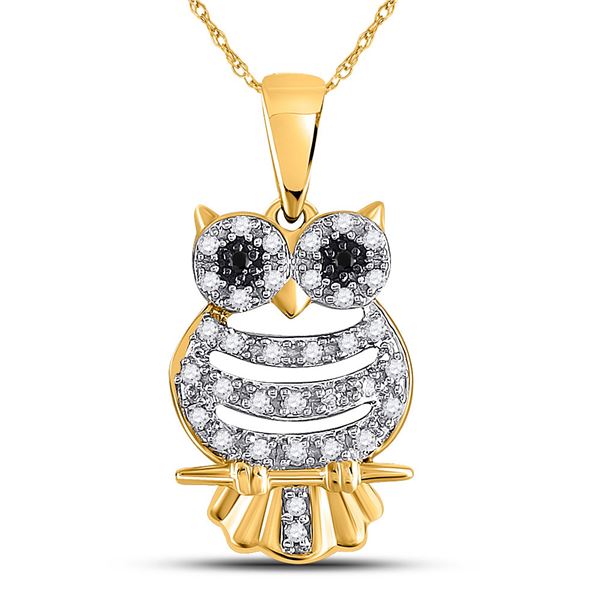 Diamond Owl Pendant 1/6 Cttw 10kt Yellow Gold