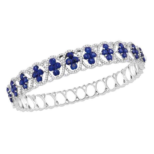 Blue Sapphire Bangle Bracelet 8-7/8 Cttw 18kt White Gold