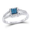 Image 1 : Princess Blue Color Enhanced Diamond Cluster Ring 1/3 Cttw 14kt White Gold