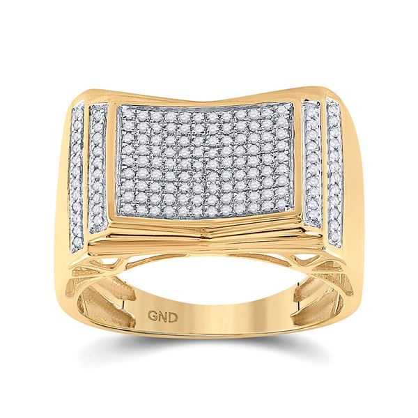 Mens Diamond Rectangle Cluster Ring 1/2 Cttw 10kt Yellow Gold