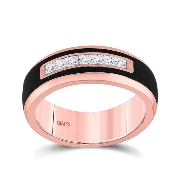 Mens Princess Diamond Band Ring 1/2 Cttw 14kt Rose Gold