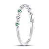 Image 3 : Emerald Dot Flower Stackable Band Ring 1/12 Cttw 10kt White Gold