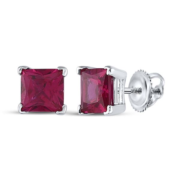Princess Lab-Created Ruby Solitaire Stud Earrings 2 Cttw Sterling Silver